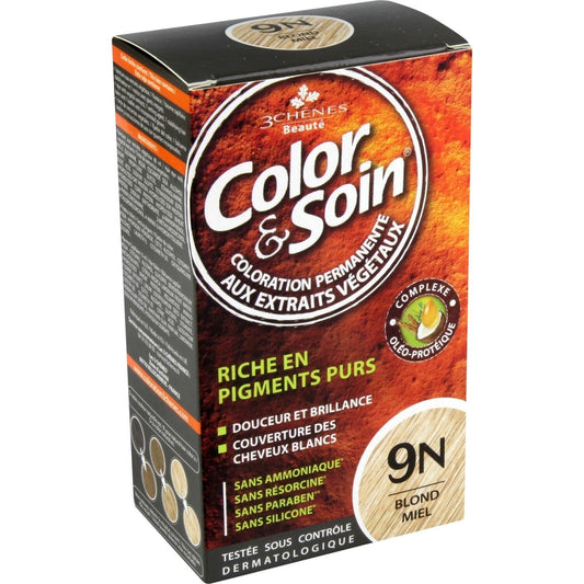 Coloration Permanente 9n Blond Miel Sans Ammoniaque Color et Soin 3 CHENES la boite