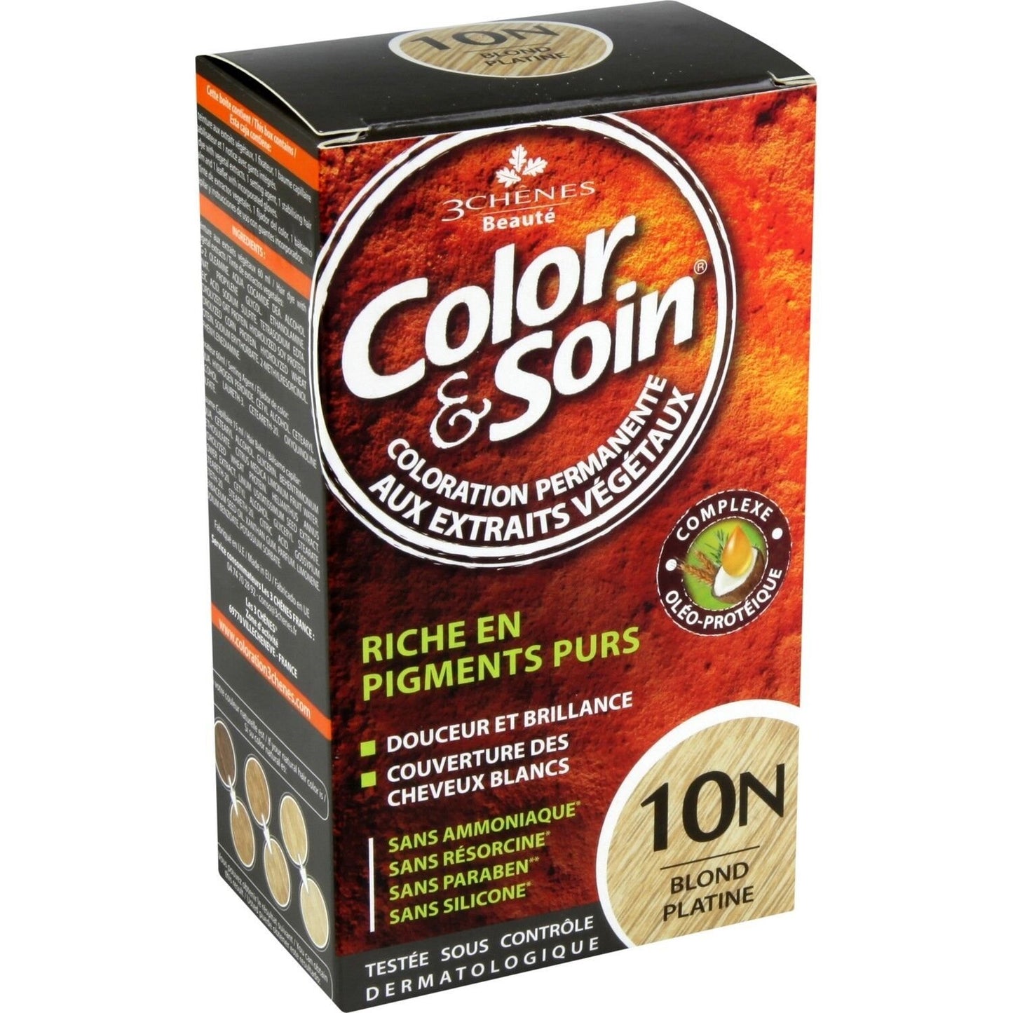 Coloration Permanente 10n Blond Platine Sans Ammoniaque Color et Soin 3 CHENES