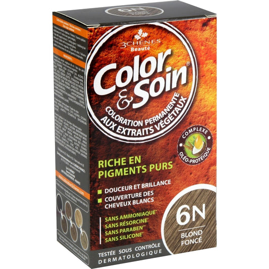 Coloration Permanente 6n Blond Foncé Sans Ammoniaque Color et Soin 3 CHENES la boite
