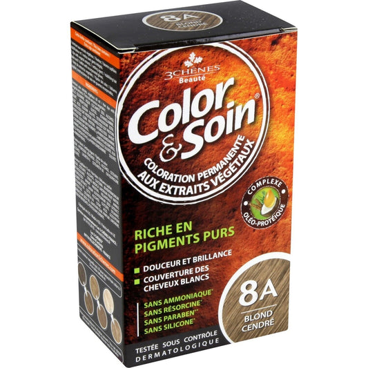 Coloration Permanente 8a Blond Cendré Sans Ammoniaque Color et Soin 3 CHENES la boite
