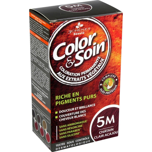Coloration Permanente 5m Châtain Clair Acajou Sans Ammoniaque Color et Soin 3 CHENES la boite