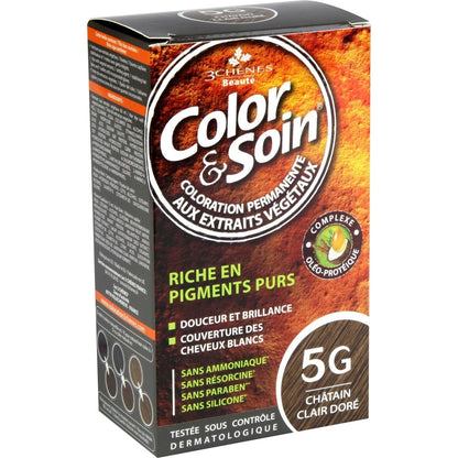 Coloration Permanente 5G Châtain Clair Doré Sans Ammoniaque Color et Soin 3 CHENES 