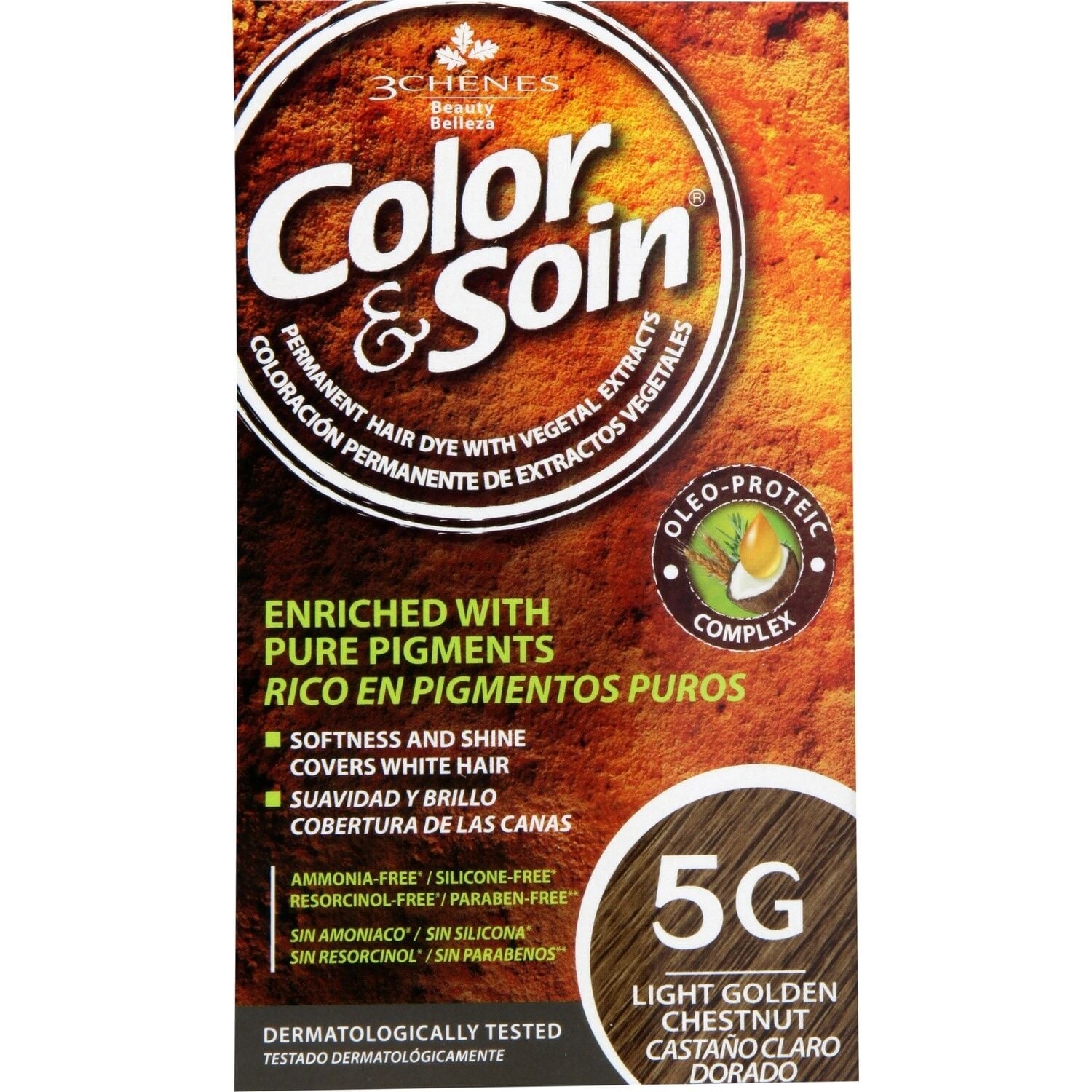 Coloration Permanente 5G Châtain Clair Doré Sans Ammoniaque Color et Soin 3 CHENES 
