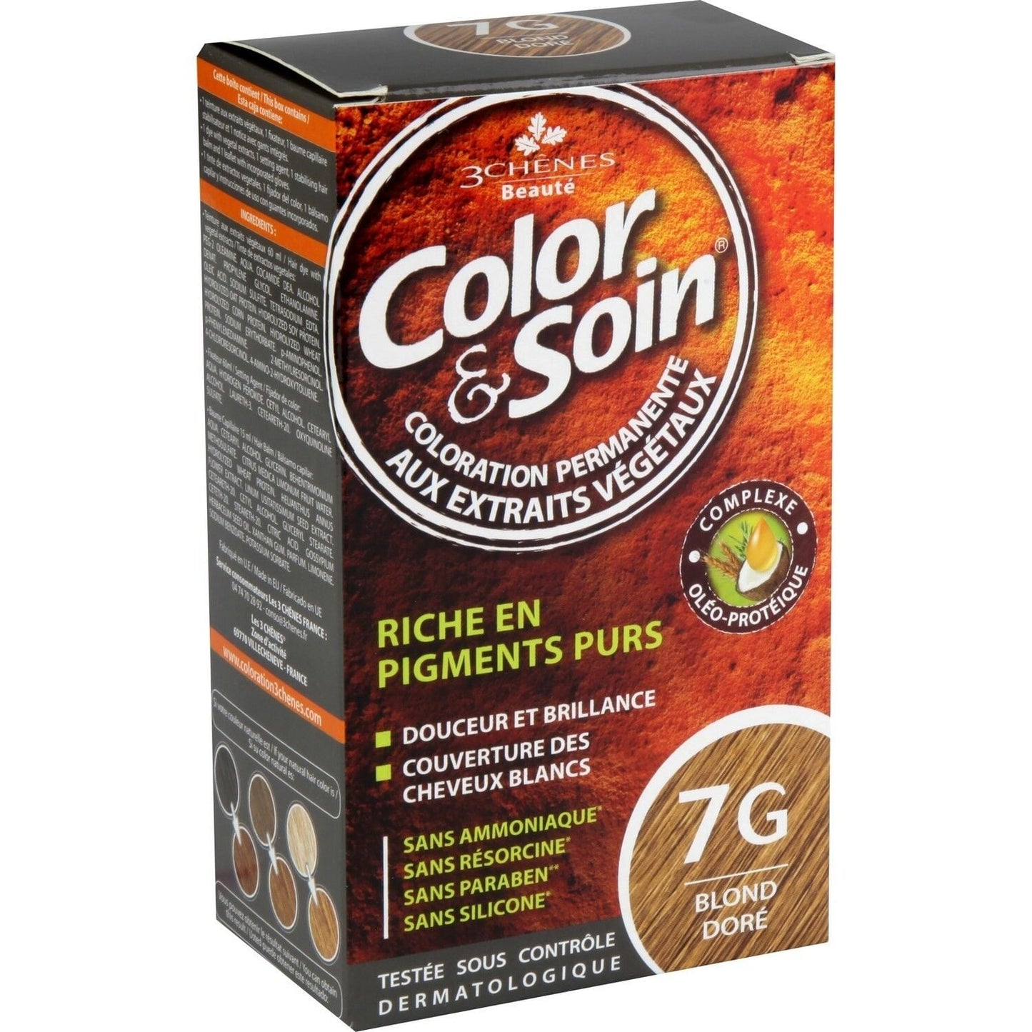 Coloration Permanente 7G Blond Doré Sans Ammoniaque Color et Soin 3 CHENES 