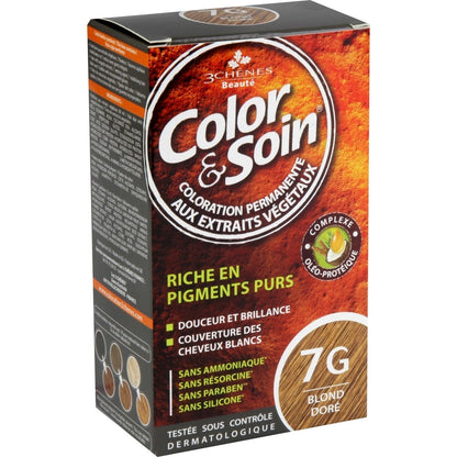 Coloration Permanente 7G Blond Doré Sans Ammoniaque Color et Soin 3 CHENES 