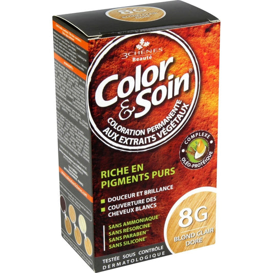 Coloration Permanente 8g Blond Clair Doré Sans Ammoniaque Color et Soin 3 CHENES la boite