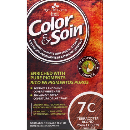Coloration Permanente 7c Blond Terre Cuivré Sans Ammoniaque Color et Soin 3 CHENES