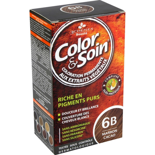 Coloration Permanente 6b Marron Cacao Sans Ammoniaque Color et Soin 3 CHENES la boite