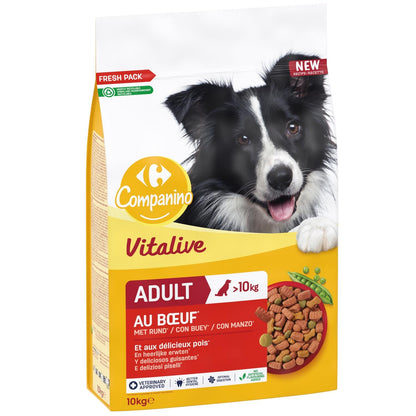 Croquettes pour chiens adultes au bœuf et aux pois pour chiens de plus de 10kg Pour Chien Adulte Medium +10kg Boeuf Légumes Vitalive COMPANINO 