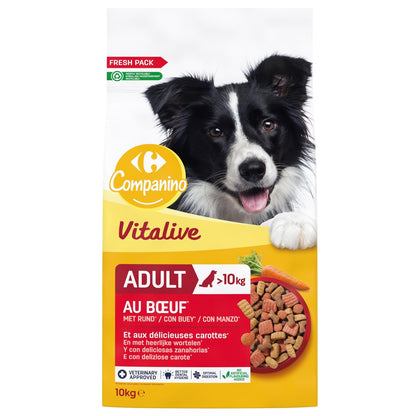 Croquettes pour chiens adultes au bœuf et aux pois pour chiens de plus de 10kg Pour Chien Adulte Medium +10kg Boeuf Légumes Vitalive COMPANINO 