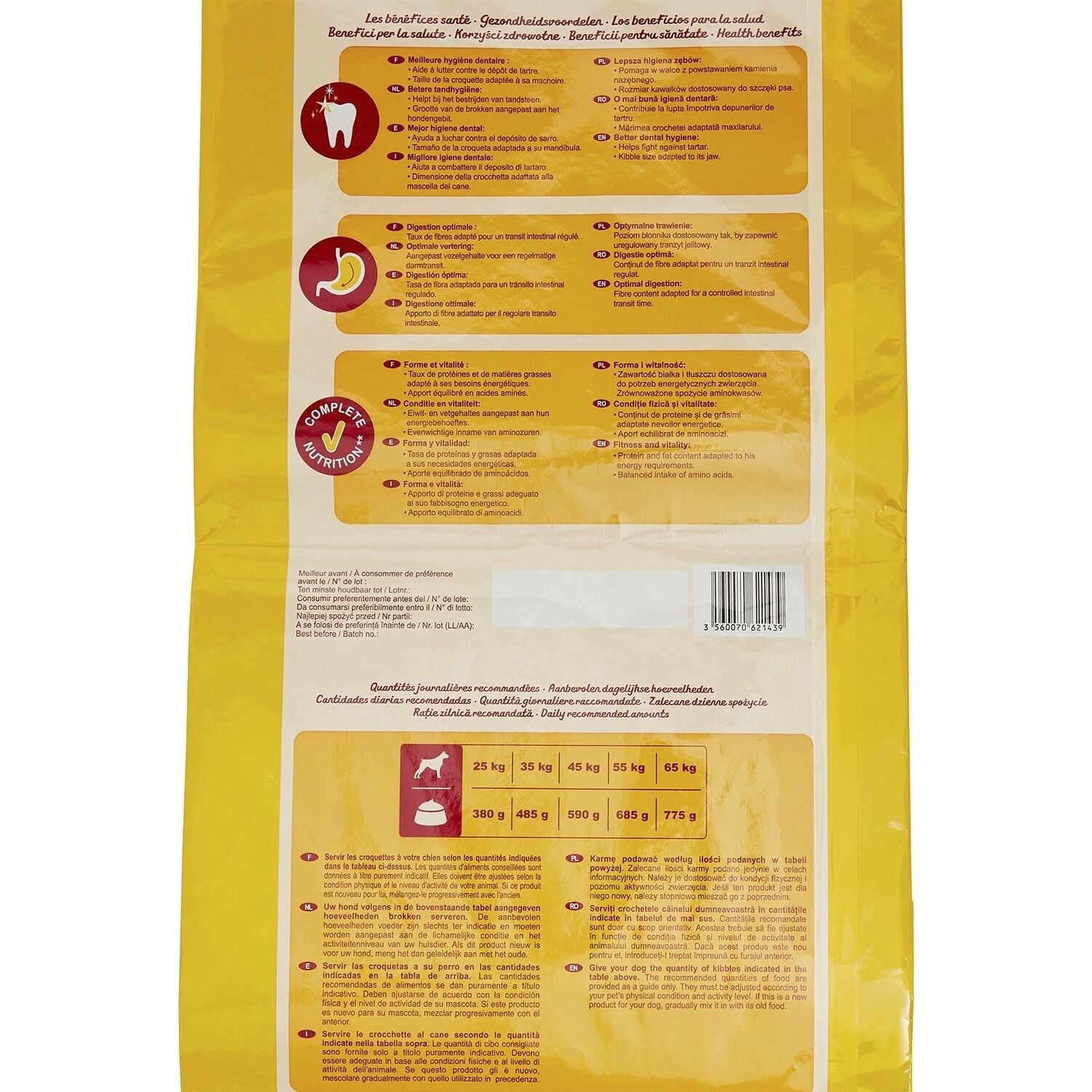 Croquettes pour chiens adultes de plus de 10kg au bœuf et aux pois Pour Chien Adulte Grand +25kg Boeuf Volaille COMPANINO 