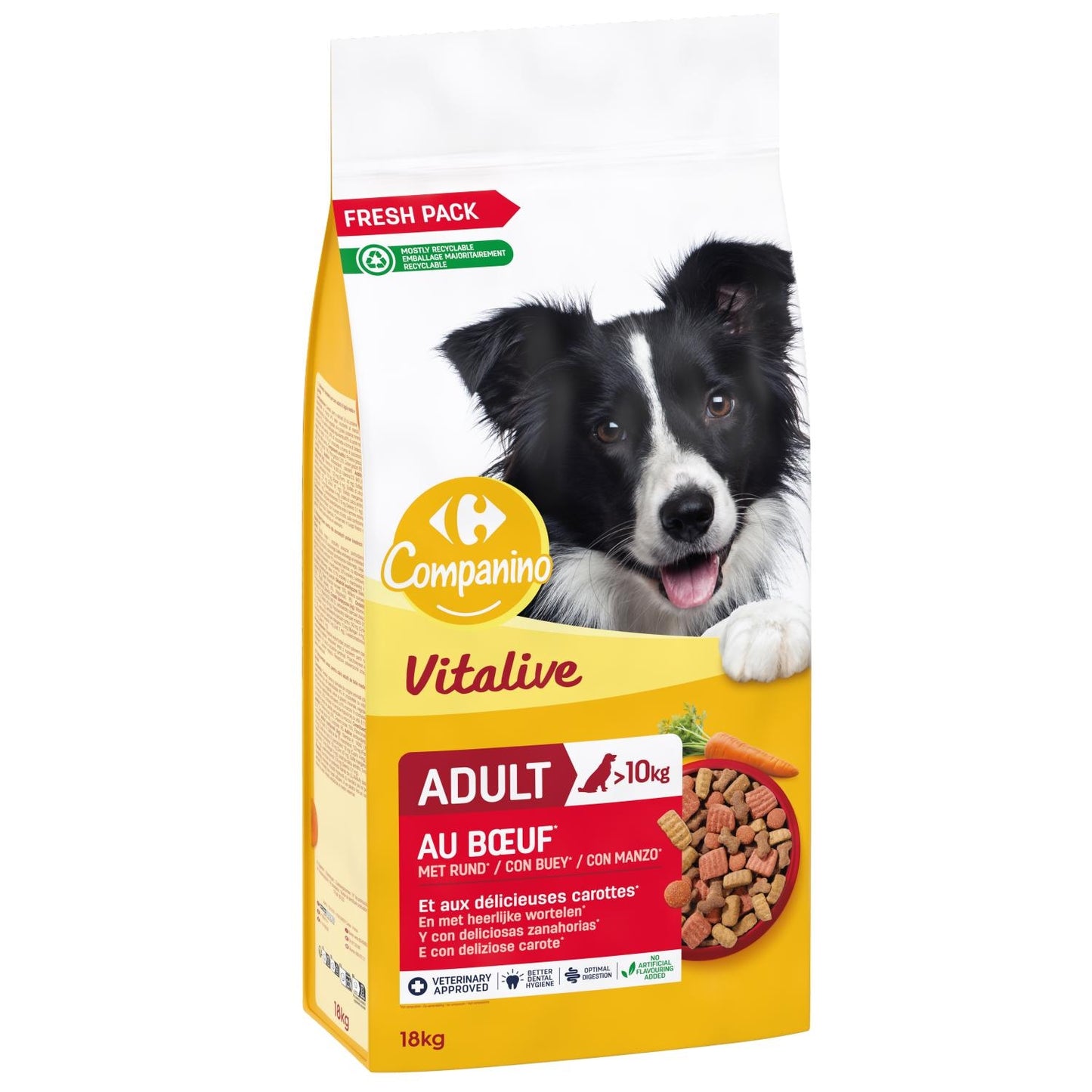 Croquettes pour chiens adultes de plus de 10kg au bœuf et aux pois Pour Chien Adulte Grand +25kg Boeuf Volaille COMPANINO 