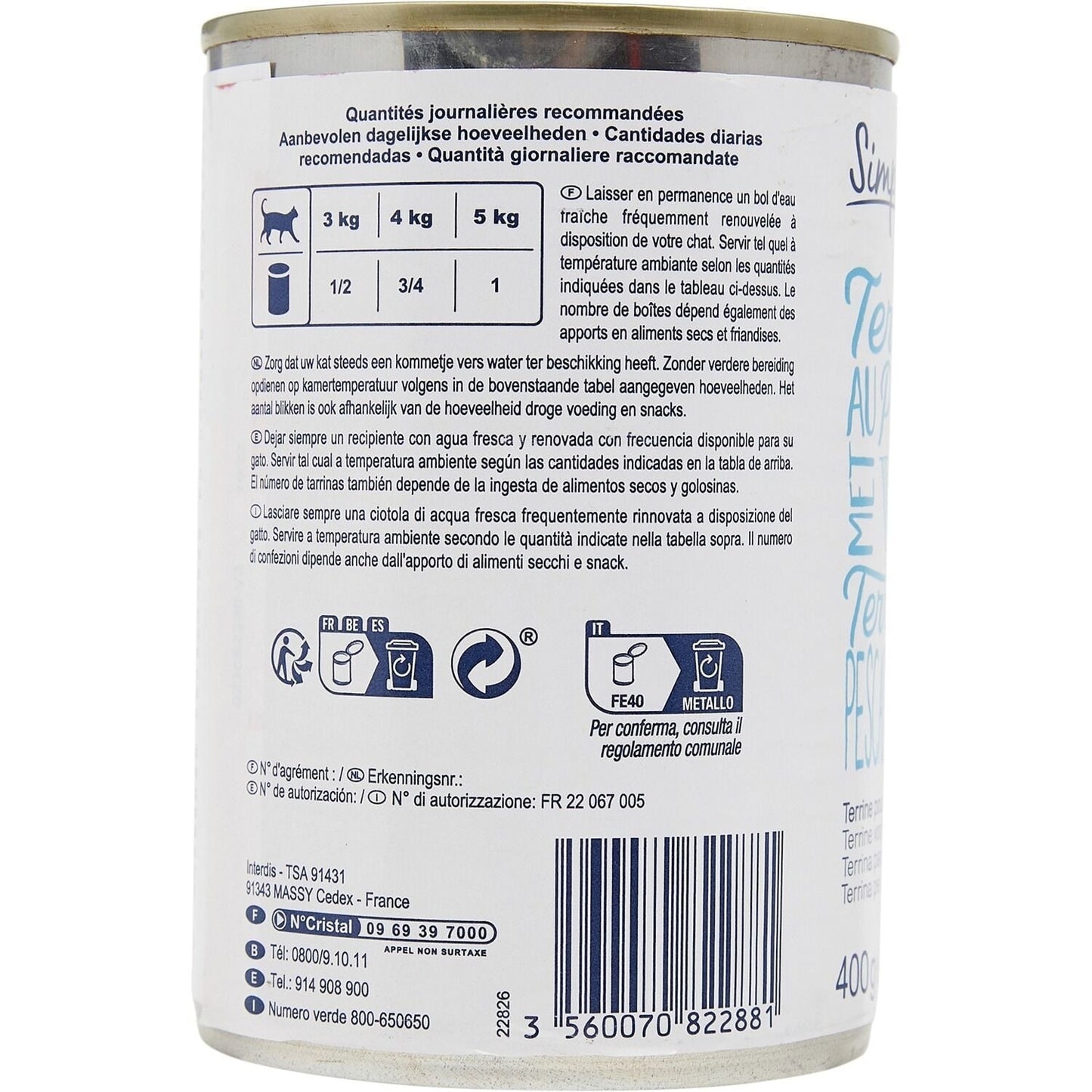 Pâtée Pour Chat Adulte Poisson PP BLANC 