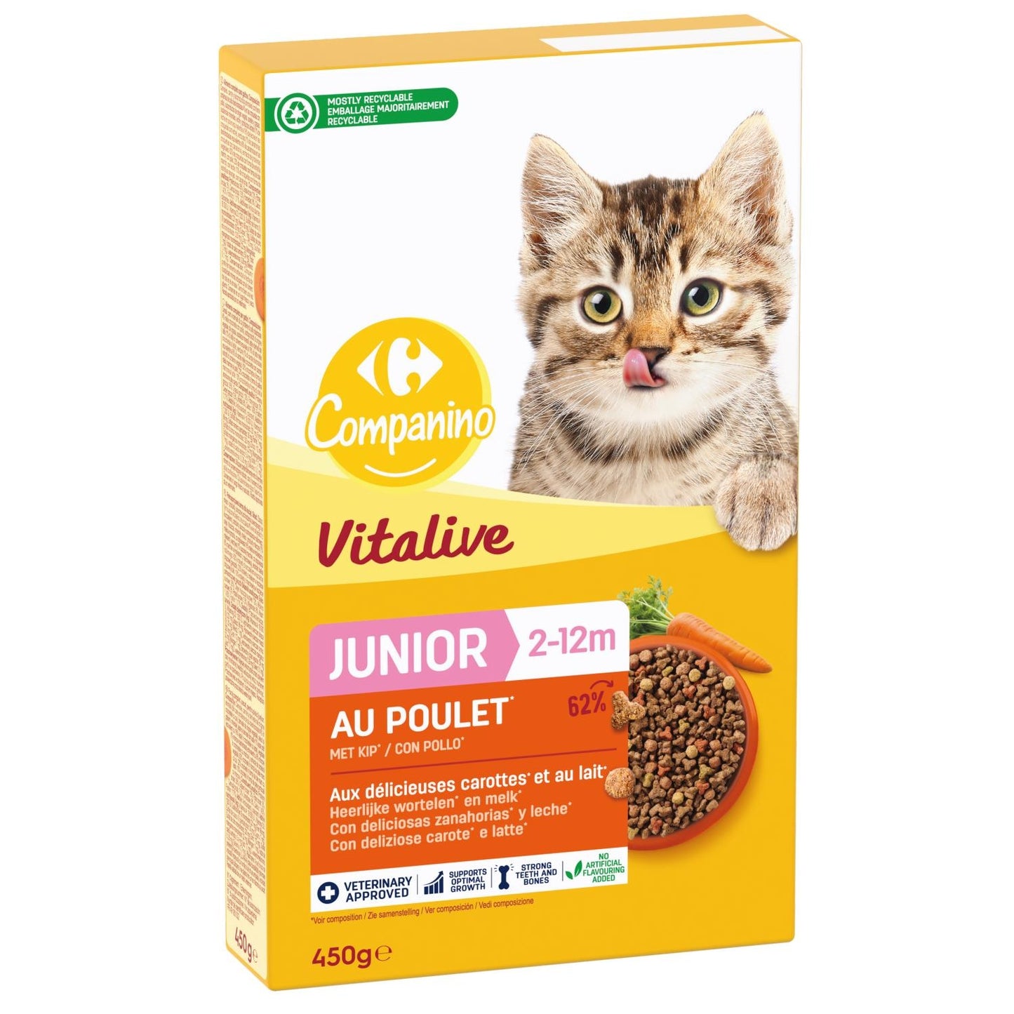 Vitalive junior - Croquettes pour chaton de 2 à 12 mois au poulet avec carottes et lait Pour Chat Junior Poulet Carotte COMPANINO 