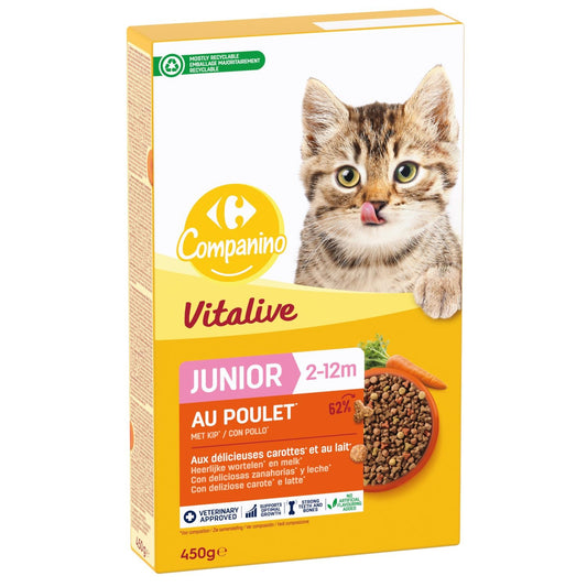 Vitalive junior - Croquettes pour chaton de 2 à 12 mois au poulet avec carottes et lait Pour Chat Junior Poulet Carotte COMPANINO 