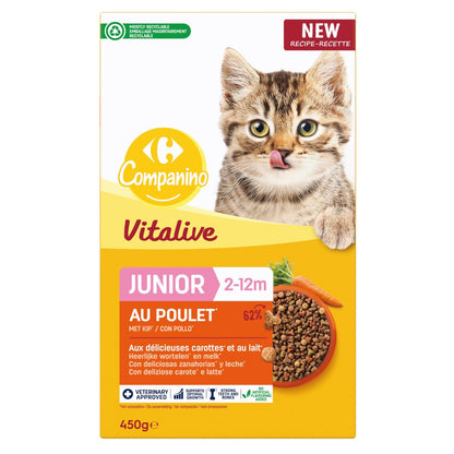 Vitalive junior - Croquettes pour chaton de 2 à 12 mois au poulet avec carottes et lait Pour Chat Junior Poulet Carotte COMPANINO 