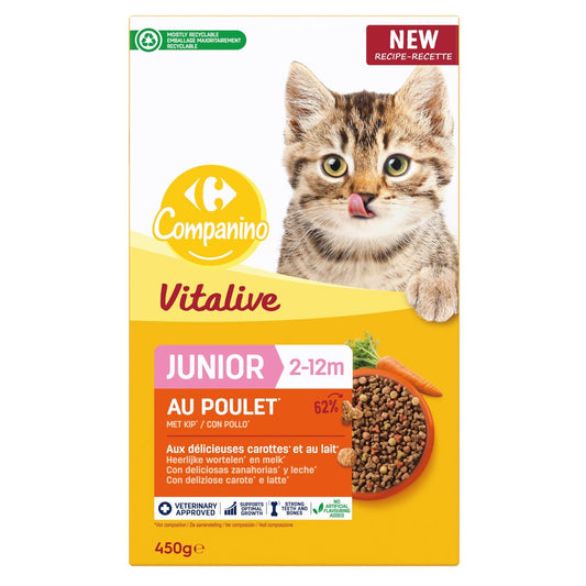Vitalive junior - Croquettes pour chaton de 2 à 12 mois au poulet avec carottes et lait Pour Chat Junior Poulet Carotte COMPANINO 
