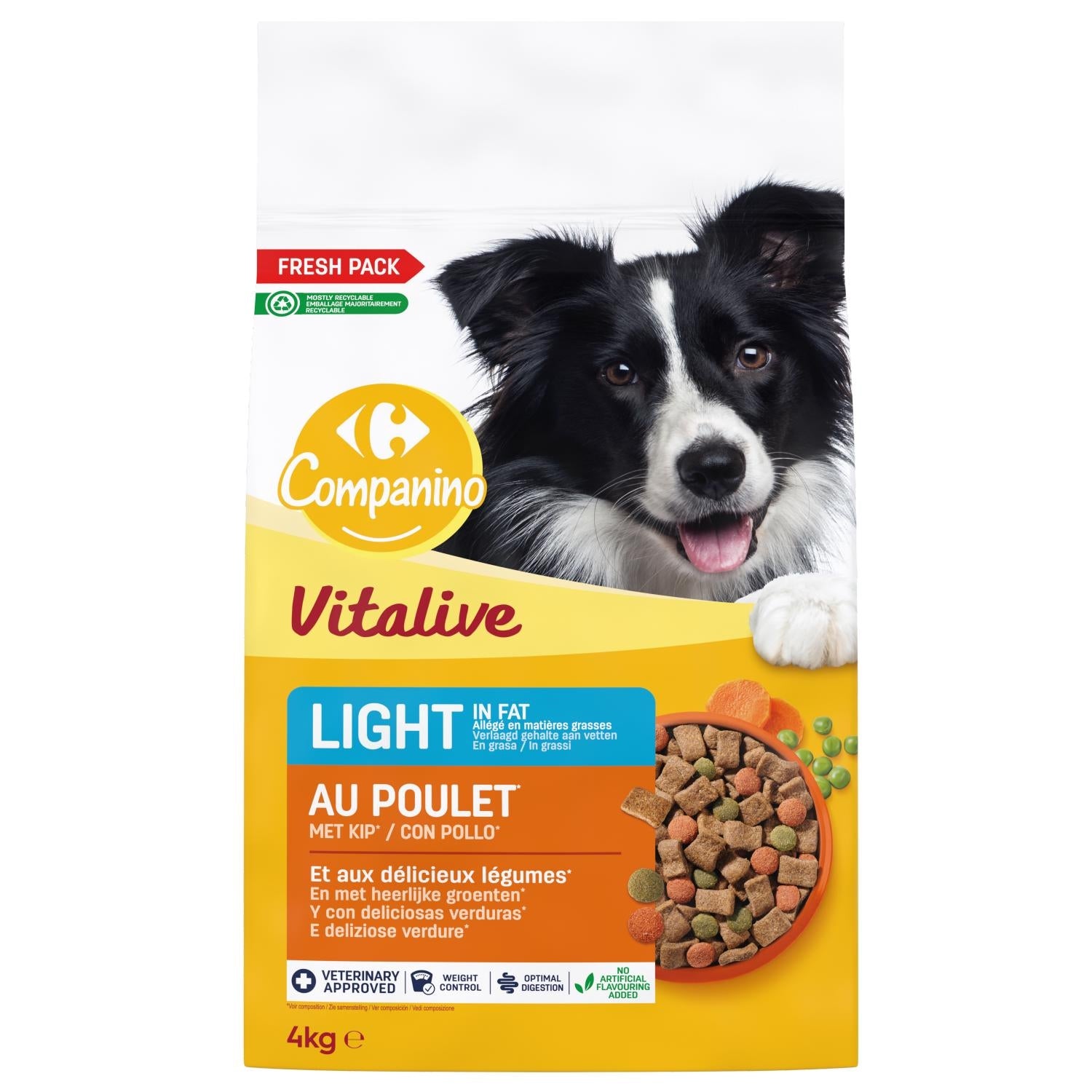 Croquettes pour chiens stérilisés ou sujets à l'embonpoint au poulet et aux légumes Pour Chien Adulte Medium +10kg Poulet COMPANINO 