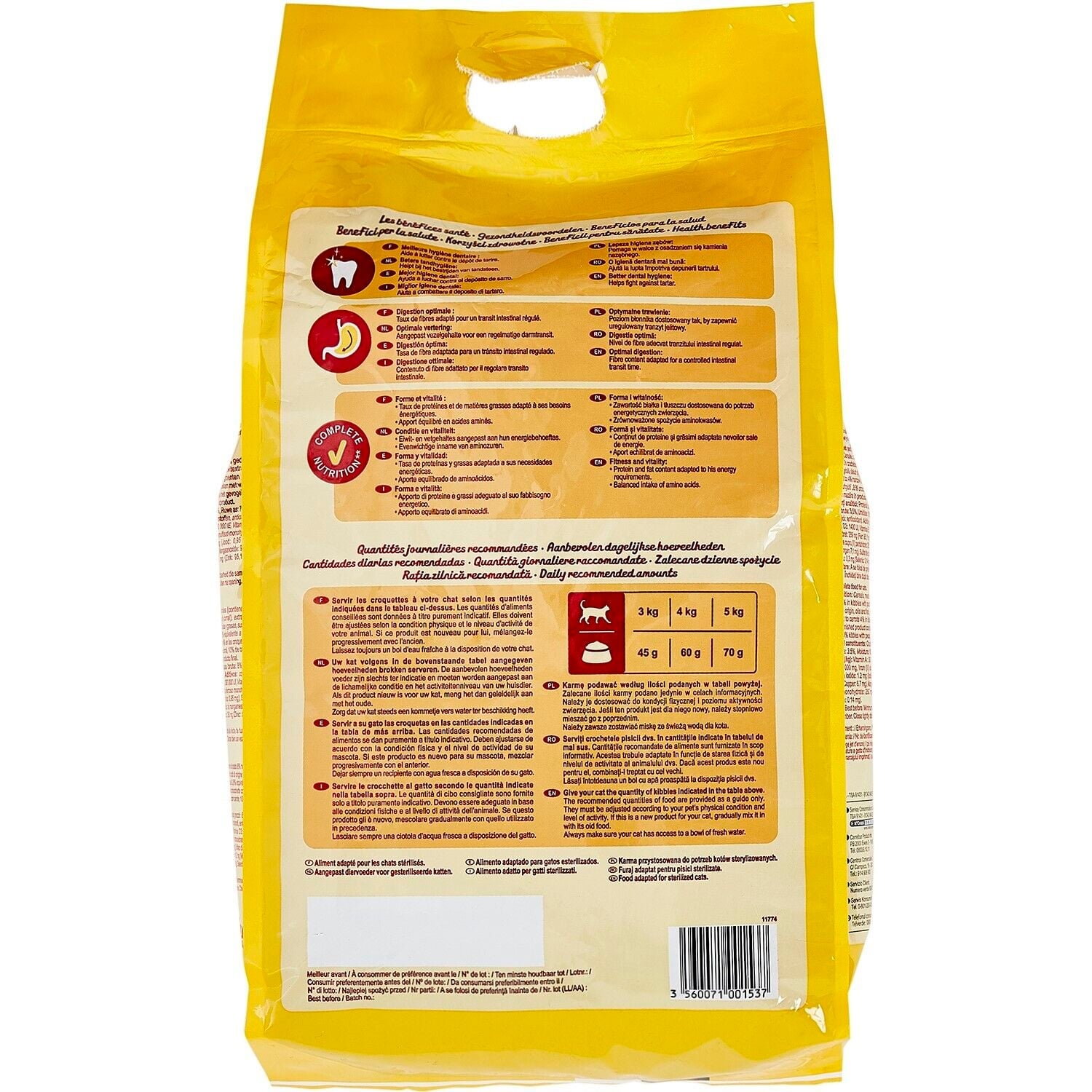 Croquettes pour chats adultes stérilisés au poulet et aux légumes Pour Chat Adulte Stérilisé Volaille Carotte Pois Vitalive COMPANINO 