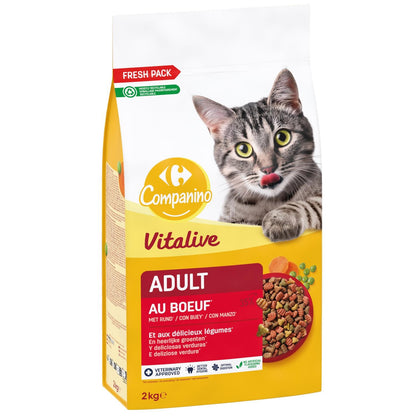 Croquettes pour chats adultes au bœuf et aux légumes Pour Chat Adulte Poulet Boeuf Légume COMPANINO 