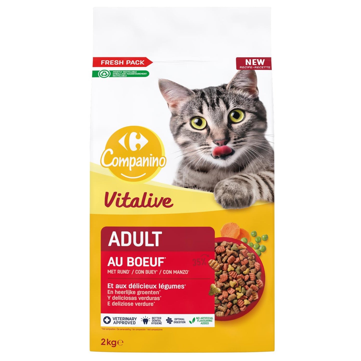 Croquettes pour chats adultes au bœuf et aux légumes Pour Chat Adulte Poulet Boeuf Légume COMPANINO 