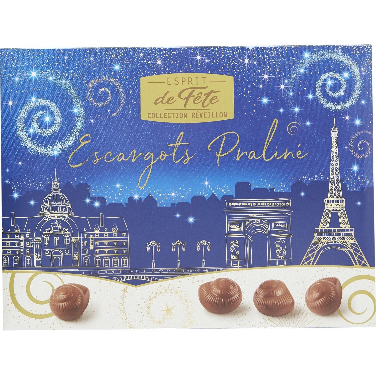 Escargots de Chocolat Lait et Praliné ESPRIT DE FETE - Gamme de Noël 2025 la boite de 300g