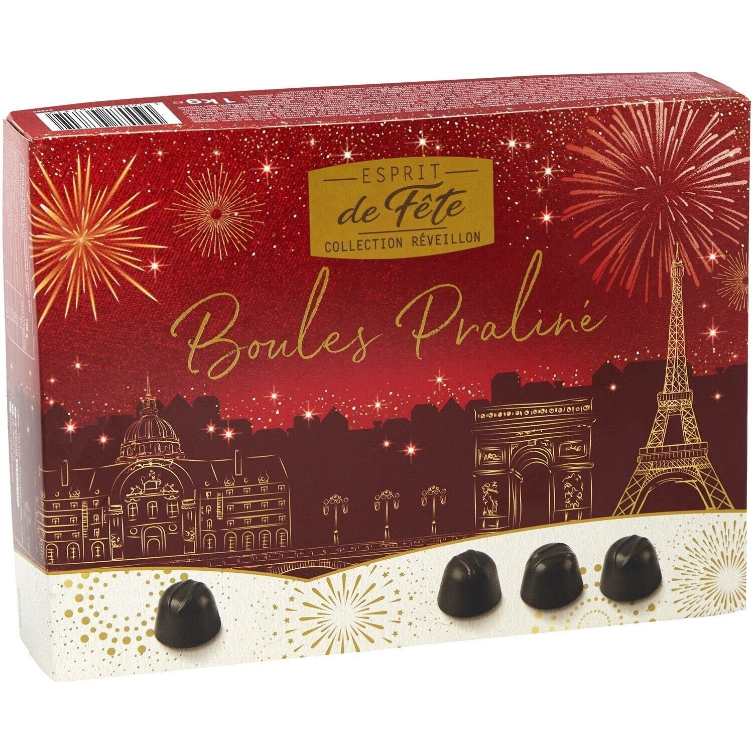 Bouchées de Chocolat Noir Boules Pralinés ESPRIT DE FETE - Gamme de Noël 2025 la boite d'1Kg