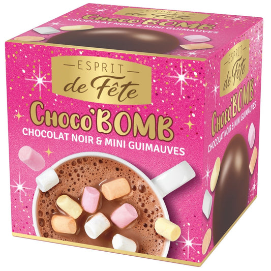 Choco'Bomb Chocolat Noir et Mini Guimauves ESPRIT DE FETE - Gamme de Noël 2025 la boule de 30g