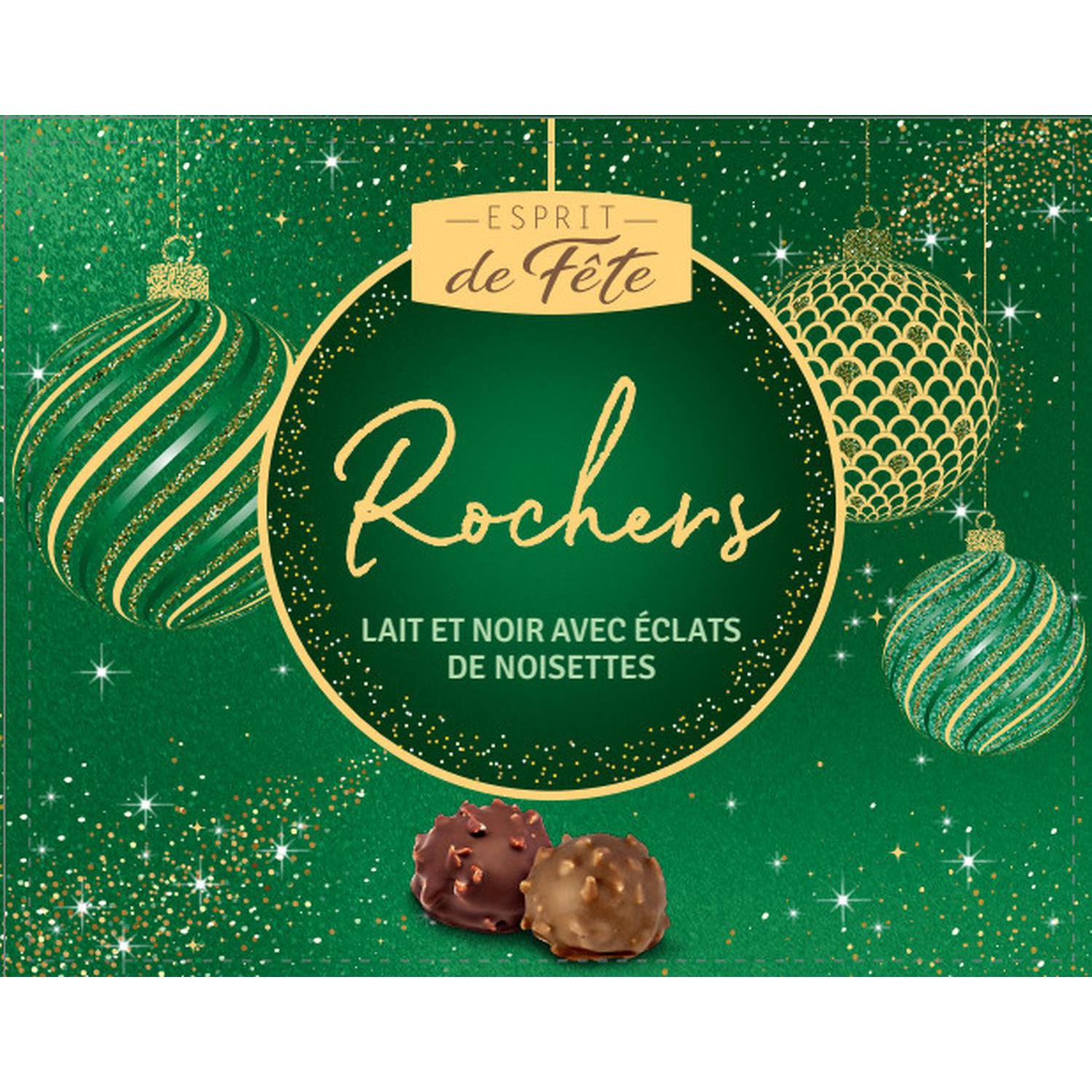 Assortiment de Chocolats Rochers Noirs et Laits avec Eclats de Noisettes ESPRIT DE FETE - Gamme de Noël 2025 la boîte de 212 g