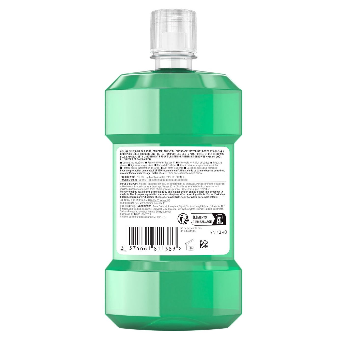 Bain de Bouche Dents et Gencives 10en1 Menthe Fraîche Sans Alcool LISTERINE