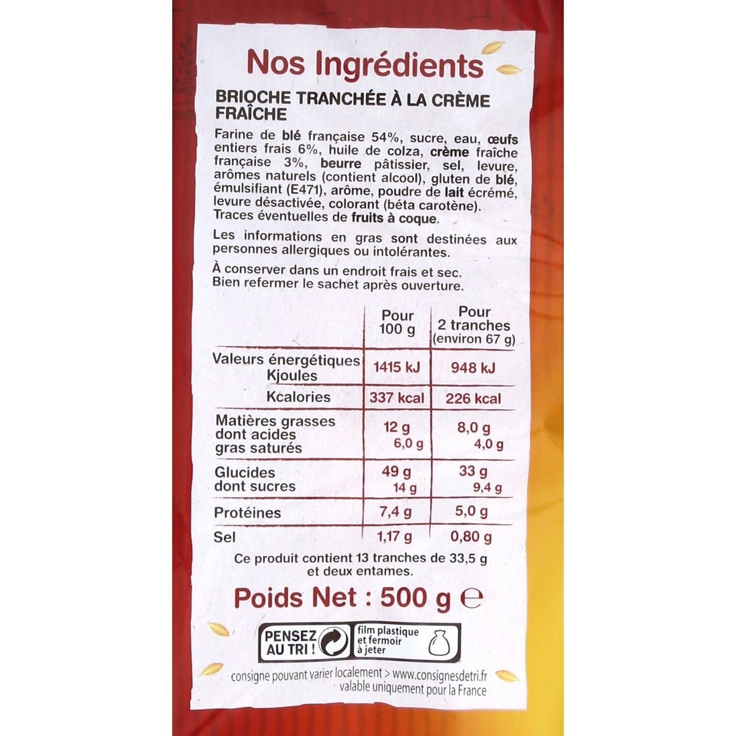 Brioche Tranchée Crème Fraîche LA FOURNEE DOREE