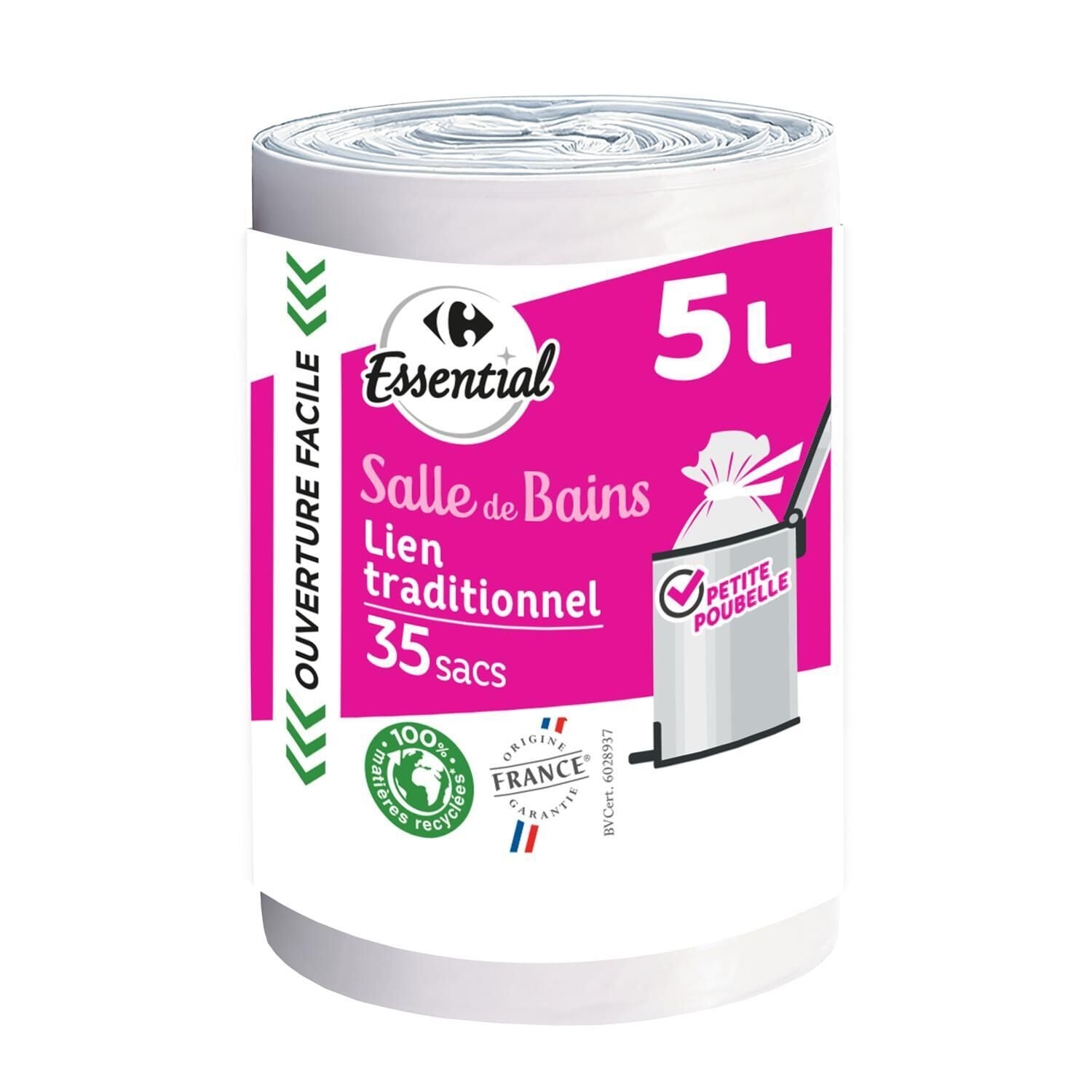 Sac poubelle à lien traditionnel, spécial salle de bains 5L ESSENTIAL 