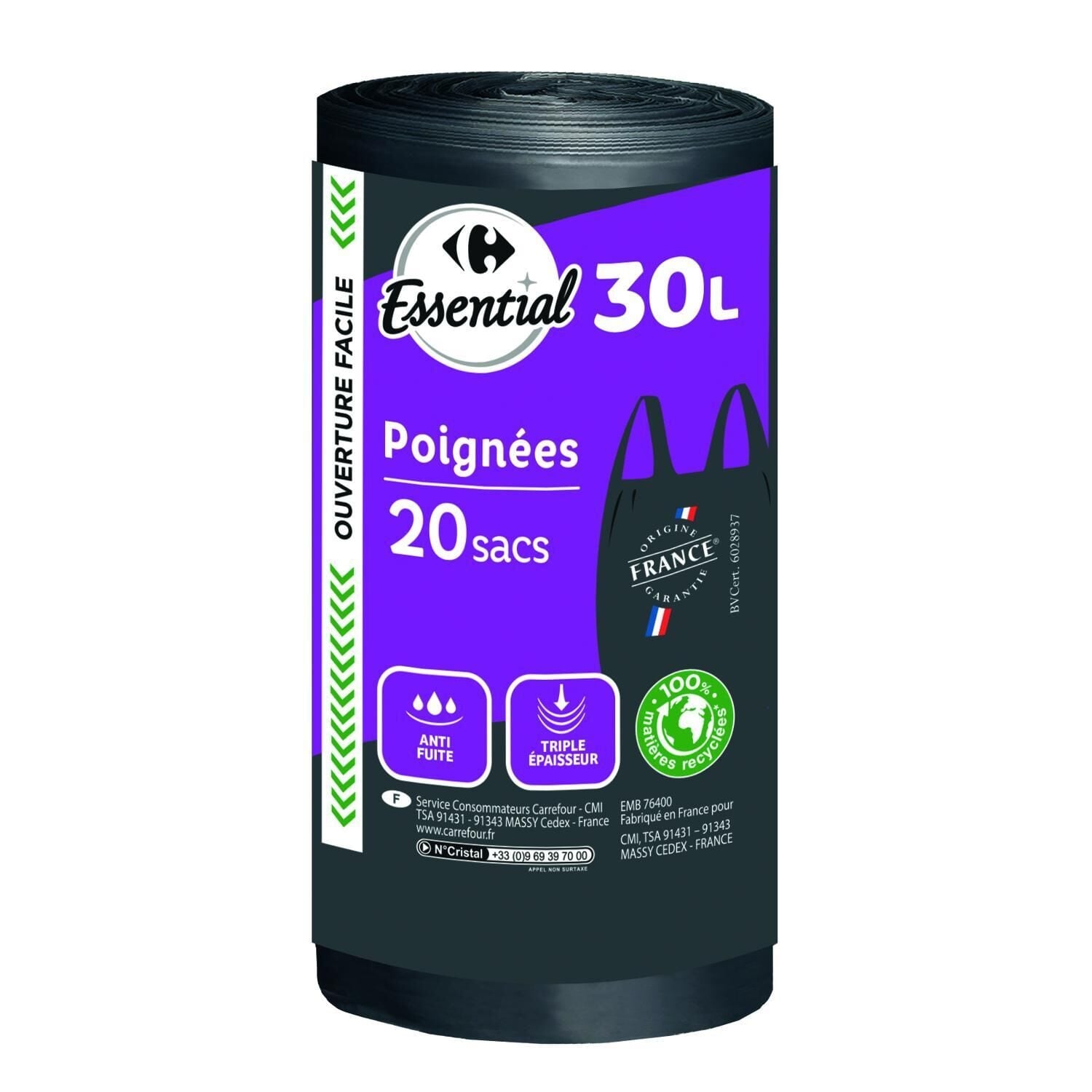 Sac poubelle à poignées 30L ESSENTIAL 