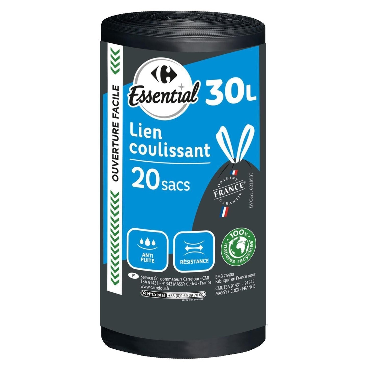 Sac poubelle à lien coulissant 30L ESSENTIAL 