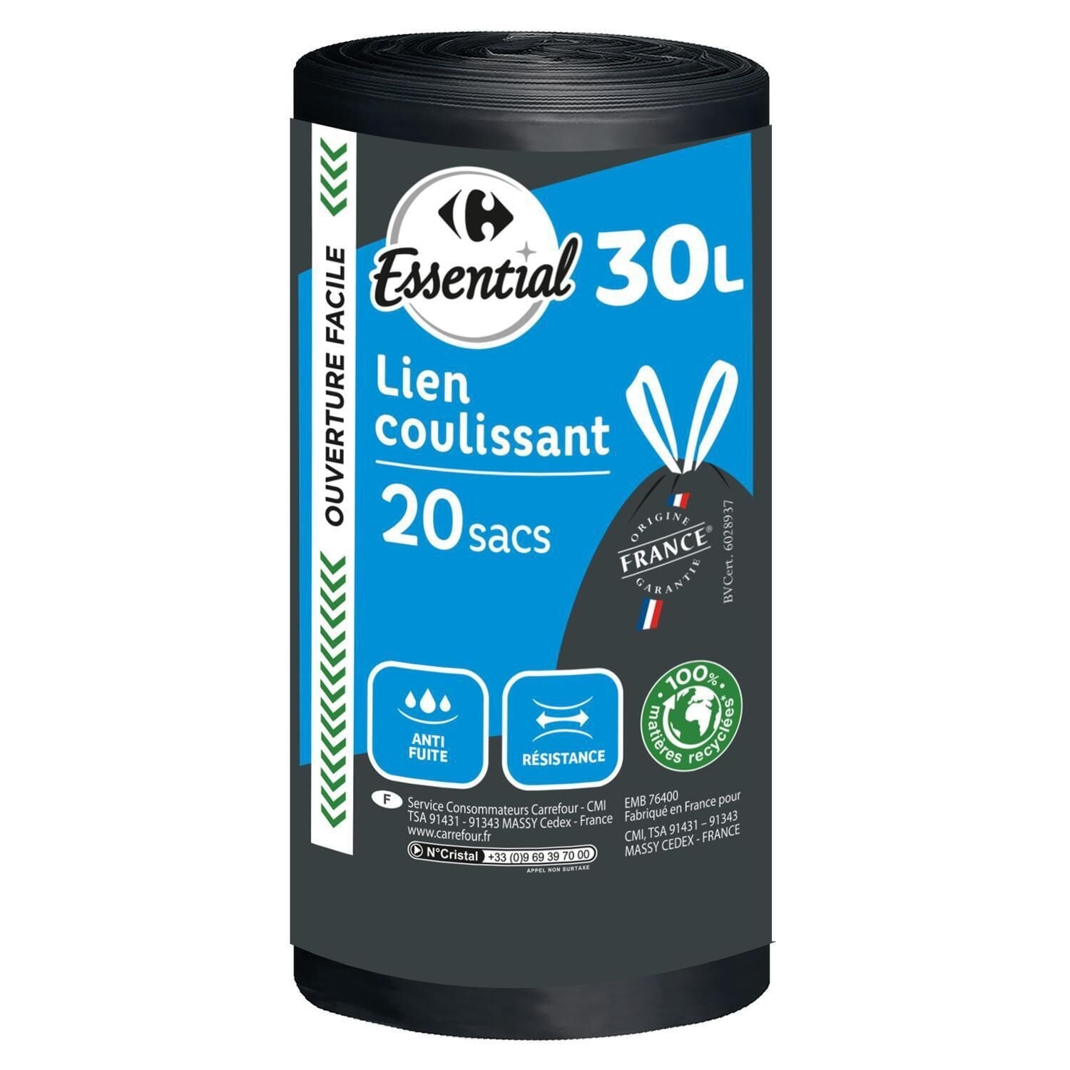 Sac poubelle à lien coulissant 30L ESSENTIAL 