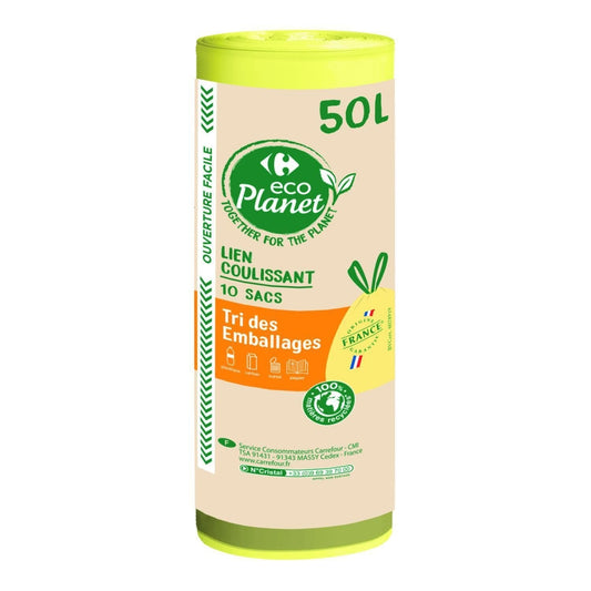 Sac poubelle à lien coulissant, spécial tri sélectif 50L ECOPLANET 