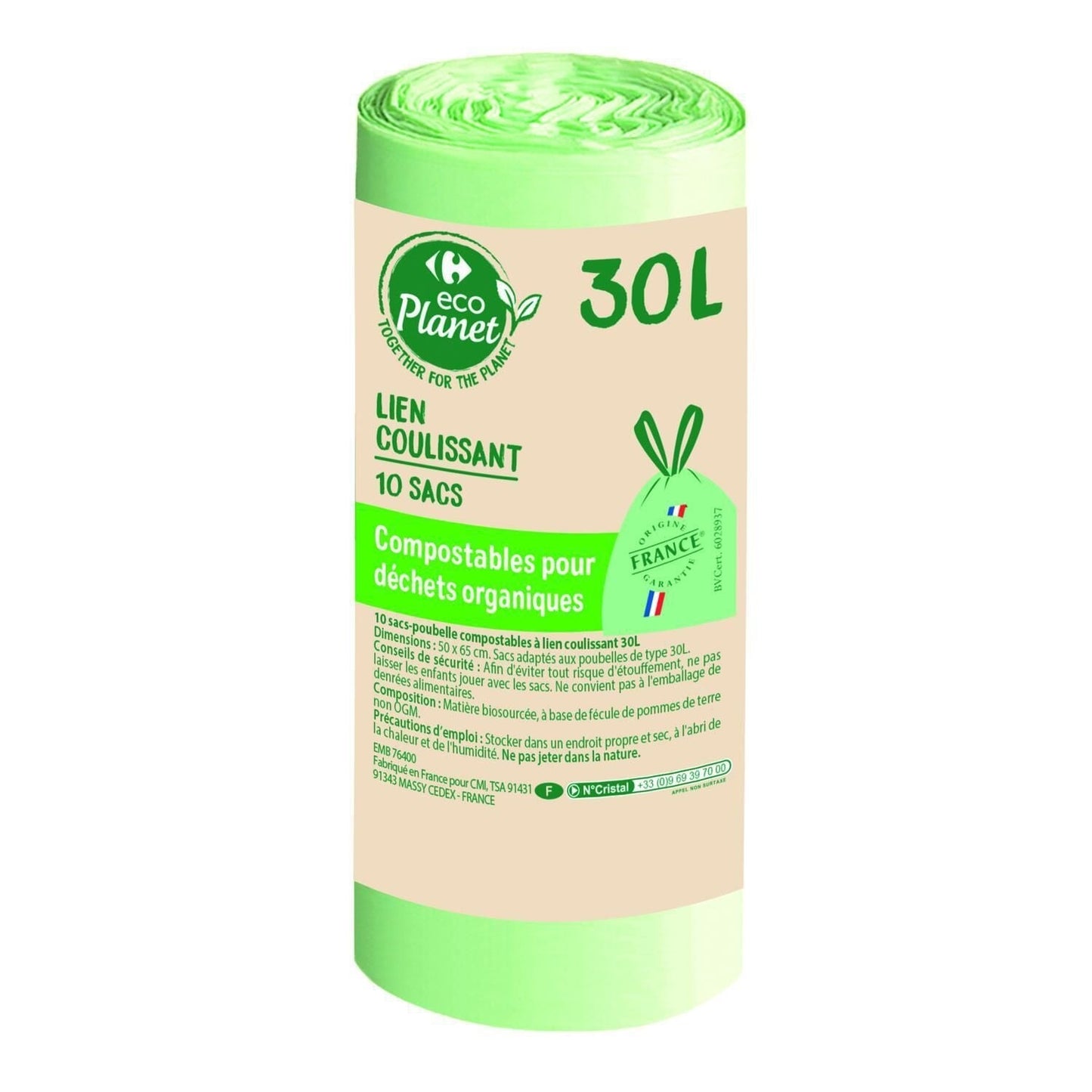 Sac poubelle compostables à lien coulissant 30L ECOPLANET 