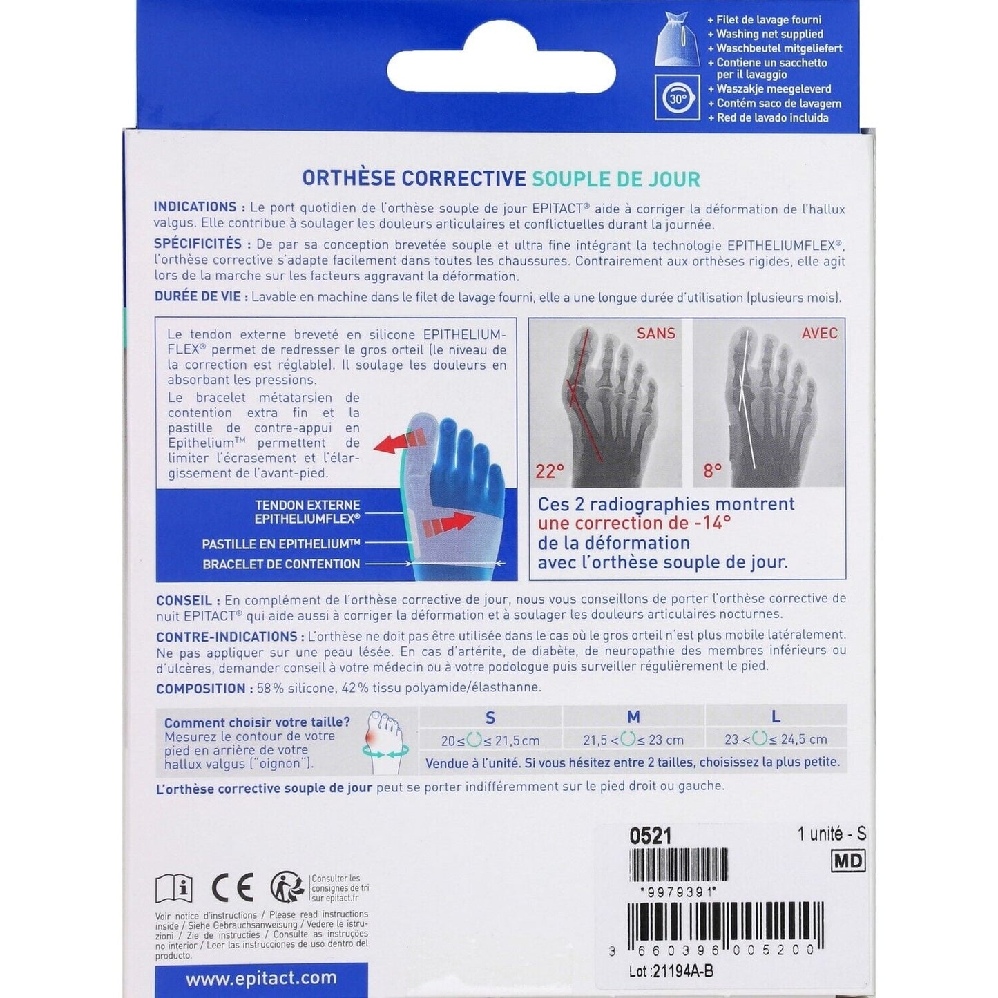 Orthèse Hallux Valgus Corrective Lavable Discrète Taille S Pied Gauche EPITACT 
