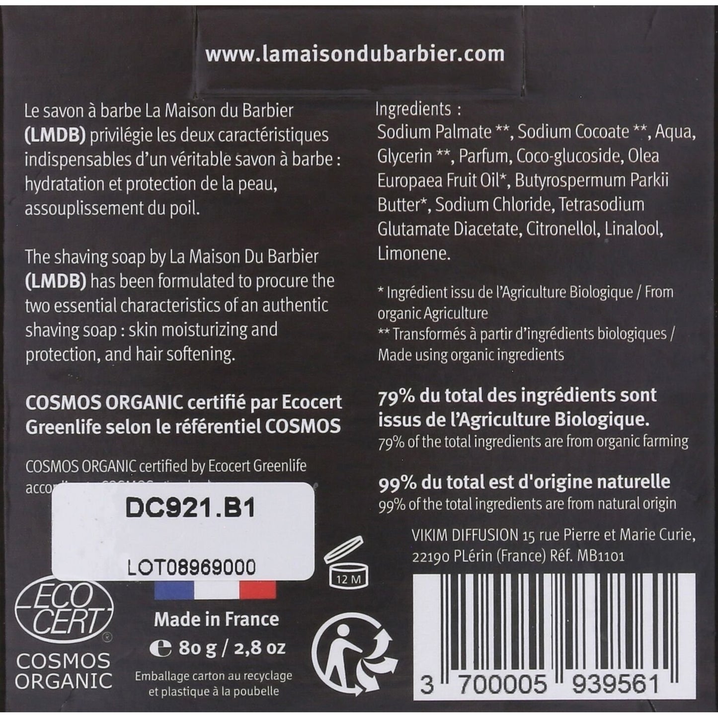 Herren-Rasierseife Bio-Sheabutter LA MAISON DU BARBIER