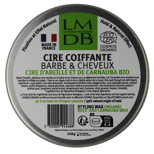 Cire Coiffante Barbe Cheveux Bio Cosmos Organic LA MAISON DU BARBIER le pot de 100g