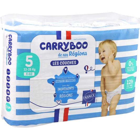 Couches Bébé Taille 5 12-25kg CARRYBOO le paquet de 40