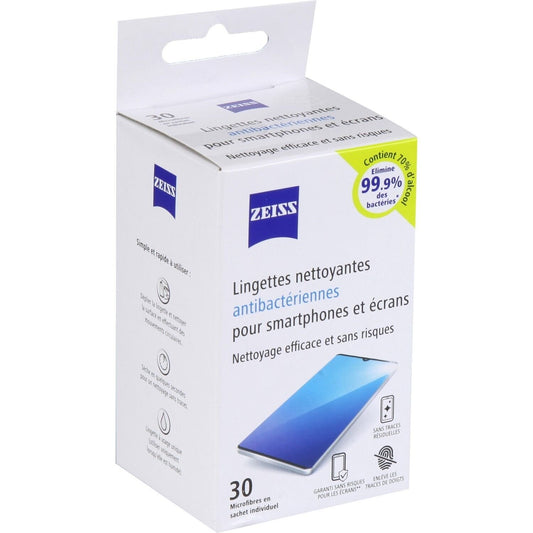 Lingettes Optiques Nettoyantes Antibactériennes ZEISS la boite de 30