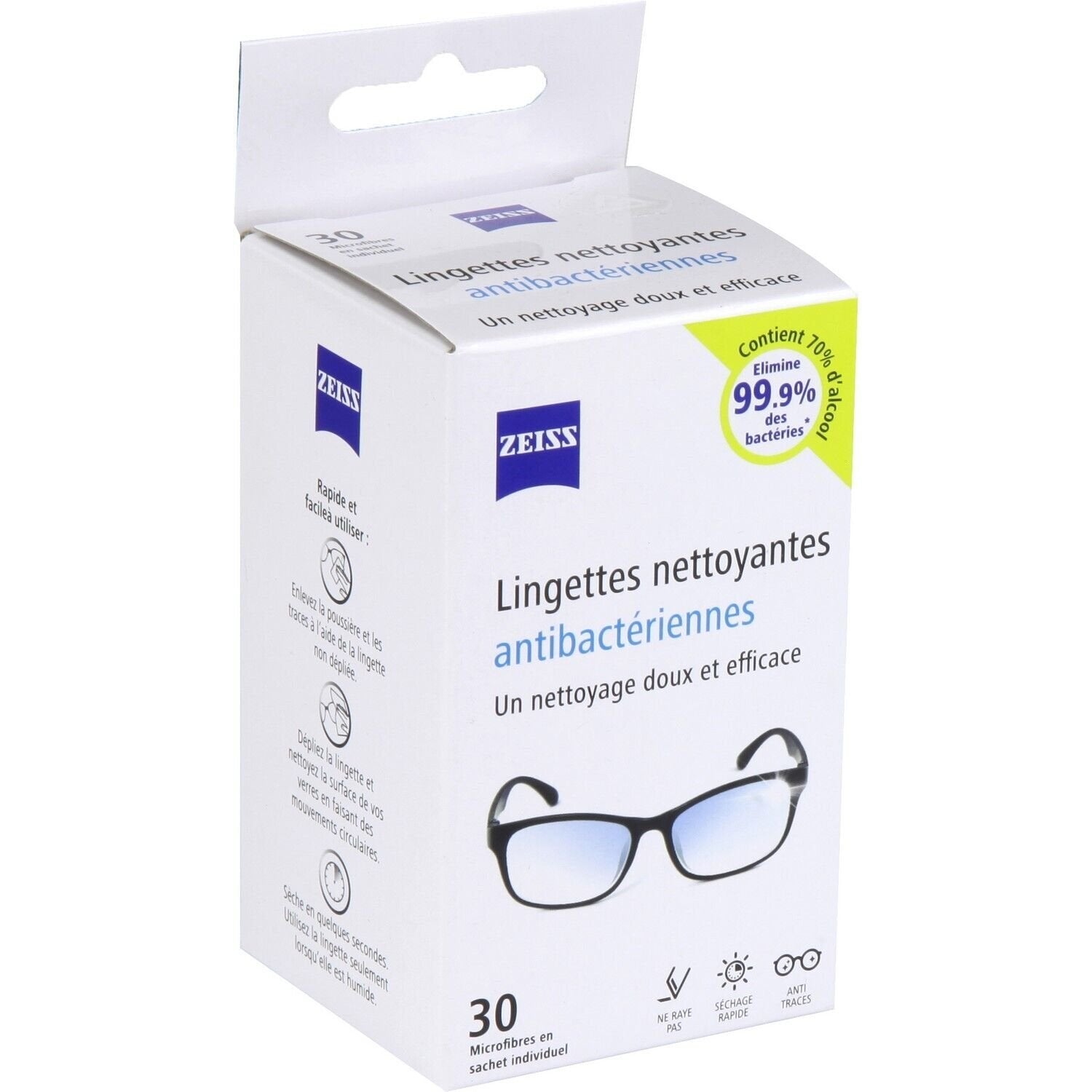 Lingettes Optique Nettoyante Antibactérienne ZEISS la boite de 30