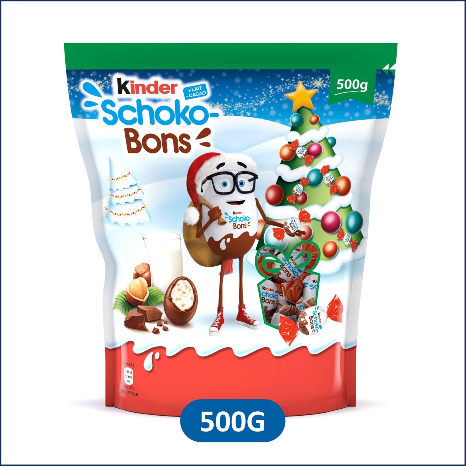 Billes de Chocolat Lait et Noisettes KINDER SCHOKOBONS - Gamme de Noël 2025 le sachet 500g
