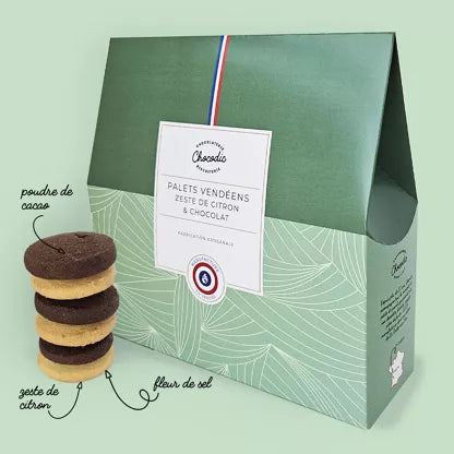 Confezione assortita di biscotti Palets Vendéens al cioccolato e scorza di limone CHOCODIC