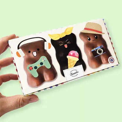 Coffret 3 Oursons coeur guimauve enrobés de chocolat au lait et noir CHOCODIC