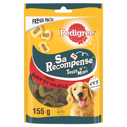 Friandises pour Chien Adulte Fourrés Gourmands Boeuf Volaille Tasty Minis PEDIGREE Le sachet de 155g