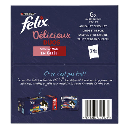 Pâtée pour Chat Adulte Délicieux Duos en Gelée Agneau Poulet Dinde Foie FELIX