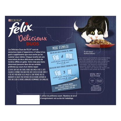 Pâtée pour Chat Adulte Délicieux Duos en Gelée Agneau Poulet Dinde Foie FELIX
