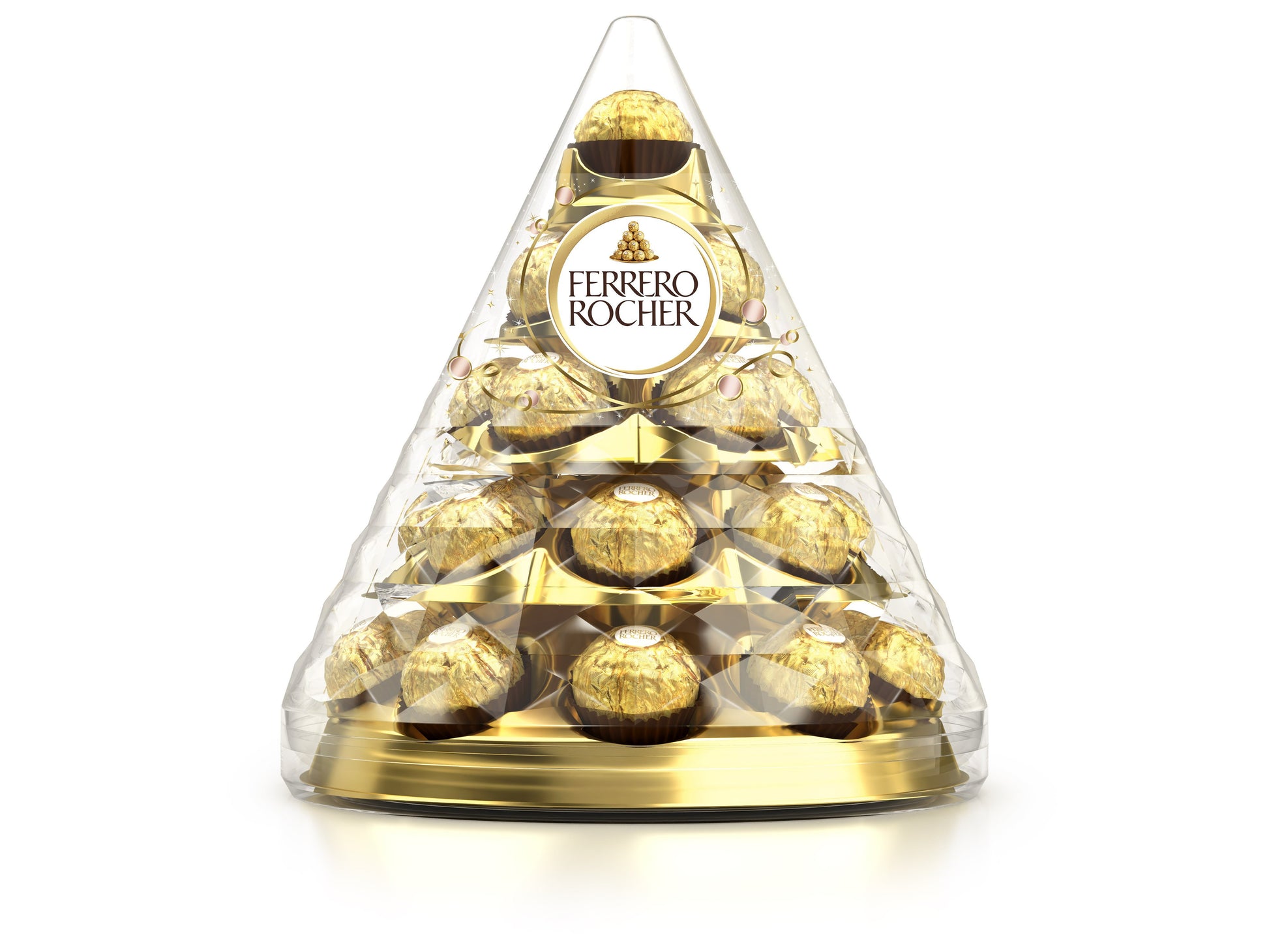 Bouchées de Chocolat Lait Noisettes et Gaufrette FERRERO ROCHER - Gamme de Noël 2025 Cône 28 pièces - 350g